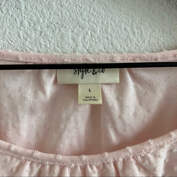 Style & Co Swiss Dot Ballerina Pink Ruffle Peplum Blouse Shirt Top Large - Picture 3 of 6